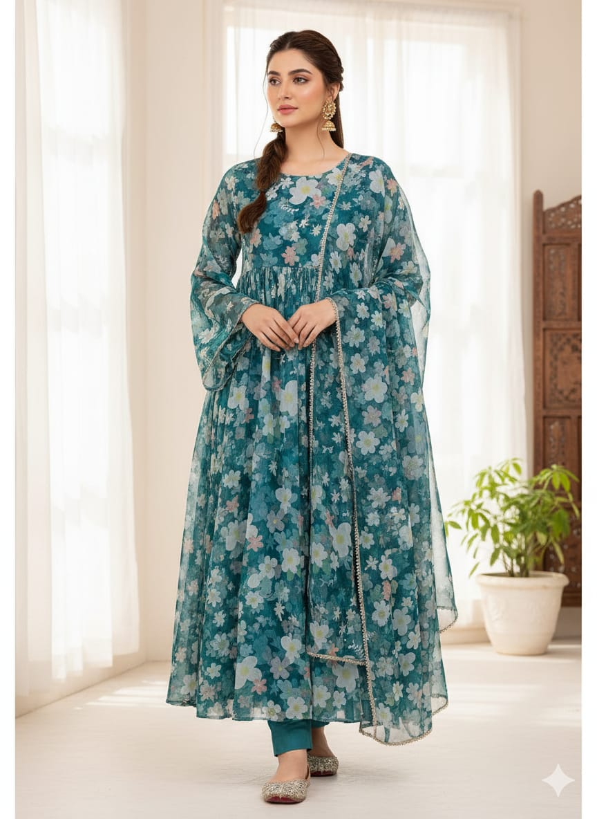 unstitch allover orgenza jecard dupatta shirt