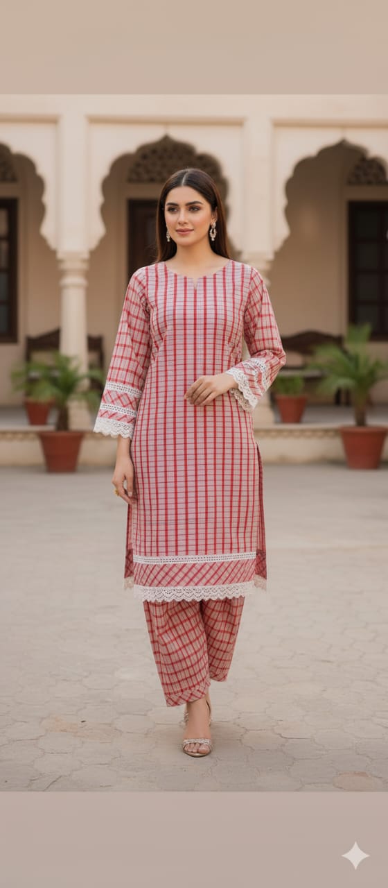 Unstitch winter cotton allover 2 piece suit shirt and trouser.