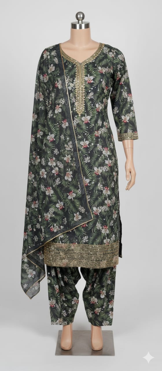 Unstitch winter silk allover 2 piece suit shirt and trouser.